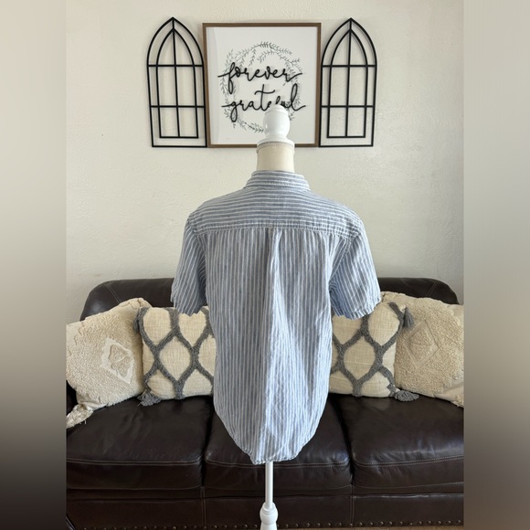 Merona Classic Blue Pinstriped Linen Blend Short Sleeve Button Down Shirt Sz M - Picture 11 of 11